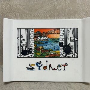 Sydney Themed Decorative Plate with Black Cat Design